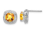 1.60 Carat (ctw) Cushion Cut Citrine Button Post Earrings in Sterling Silver 
